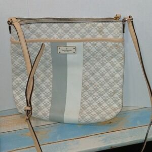 Kate Spade New York Spade Heart Print Crossbody Bag Grey White Stripe